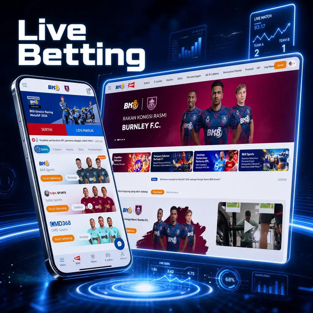 BK8 live betting board showing real-time odds for football, badminton, basketball, tennis, and esports matches.