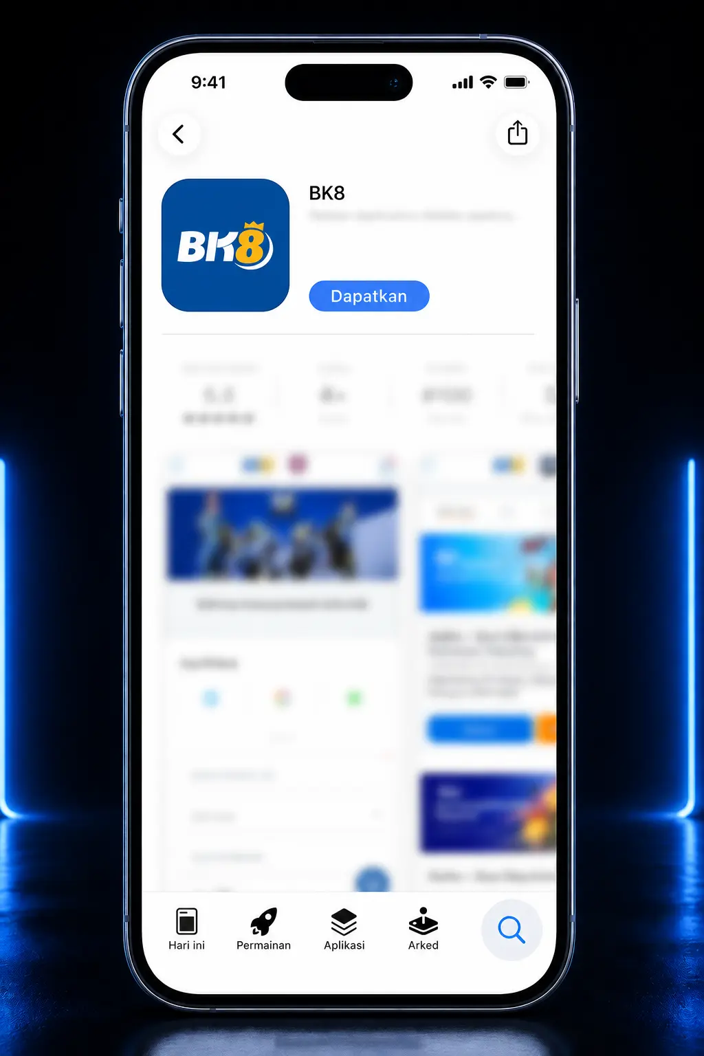 Step-by-step guide showing how to download and install the BK8 app on iOS using Safari's Add to Home Screen feature