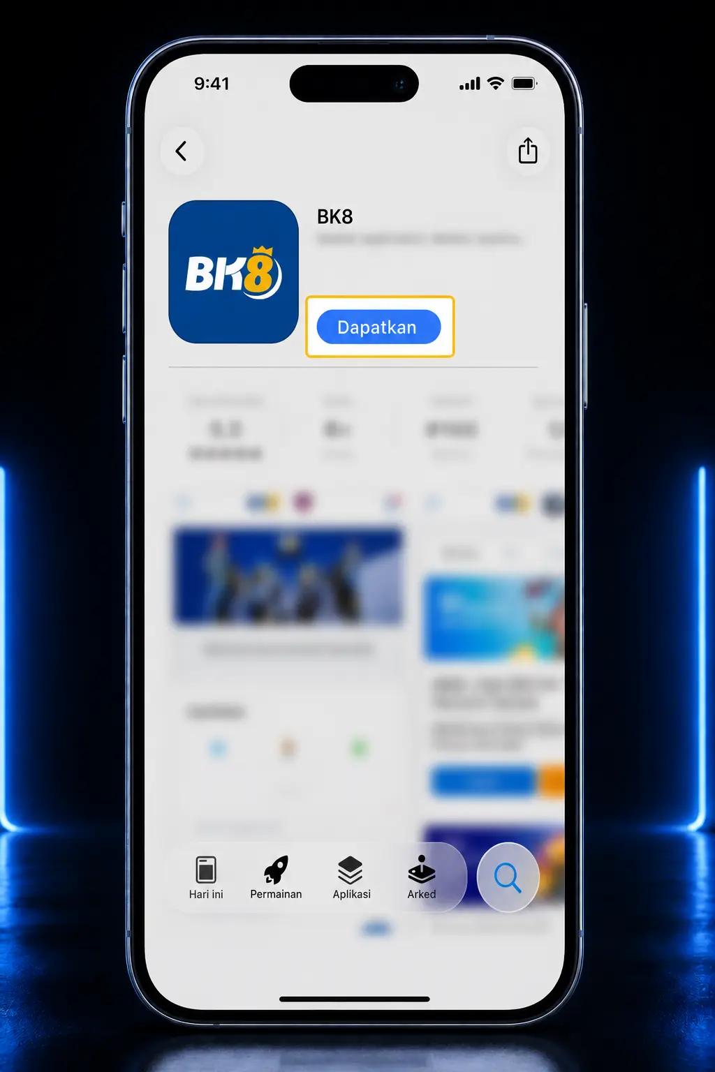Step-by-step guide showing how to install the BK8 app on iOS via Safari's Add to Home Screen feature
