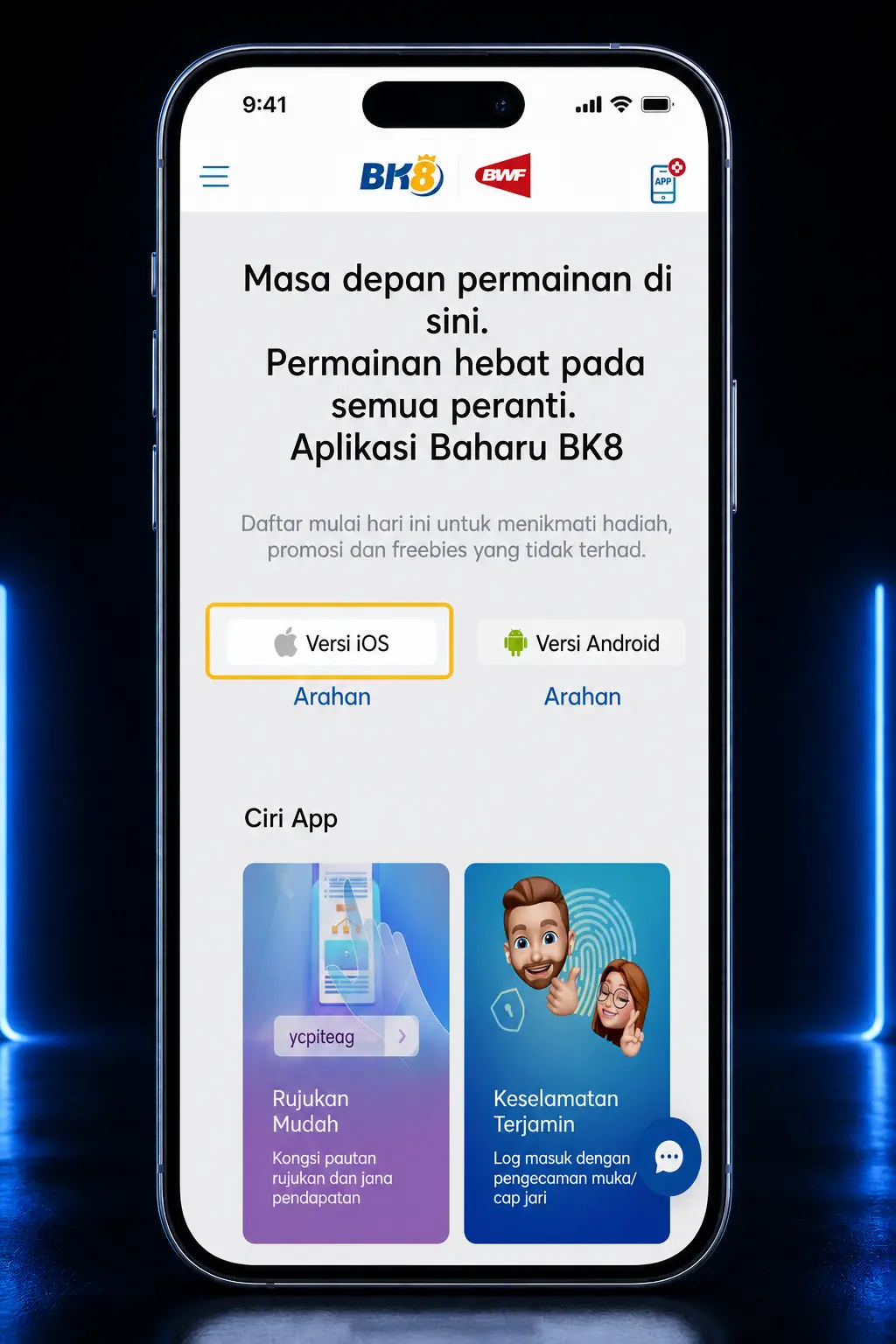 Step-by-step guide showing how to install the BK8 app on iOS via Safari's Add to Home Screen feature
