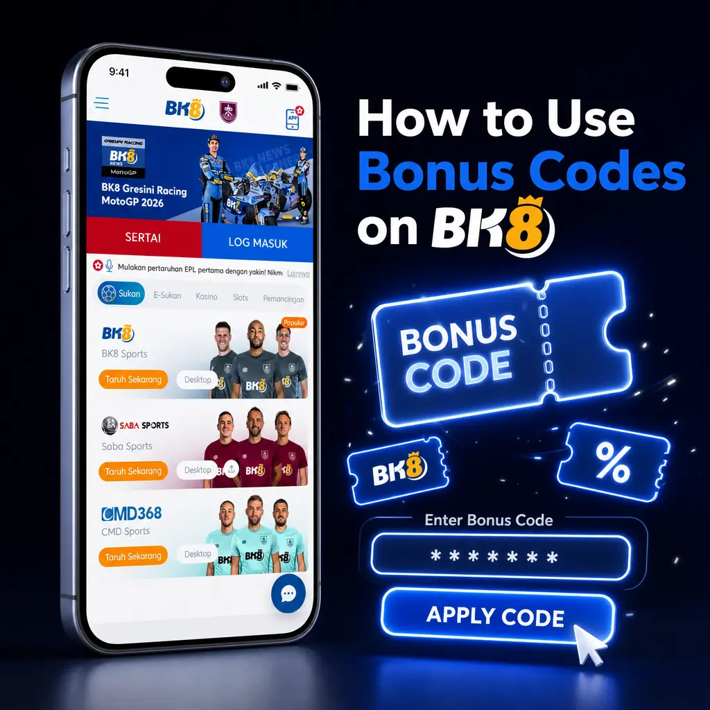 Step-by-step guide showing how to enter and redeem a bonus code on BK8 during deposit checkout.
